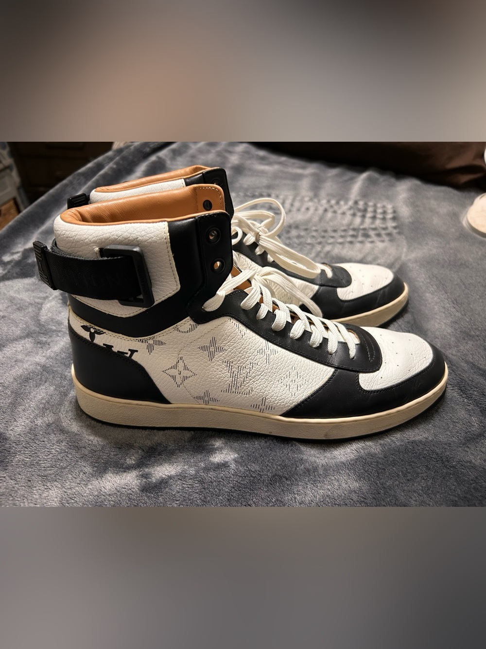Louis Vuitton Rivoli Black & White High-Top Monogram Sneakers